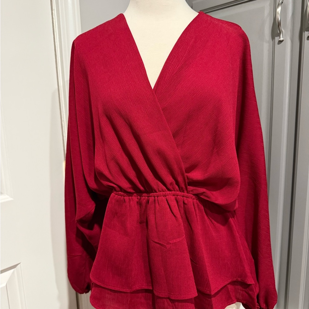 Elegant Red Wrap Top